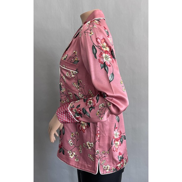 Joie Pajama Top Women XS Pink Floral Satin Sleep Button Up Shirt Viscose - Picture 3 of 10